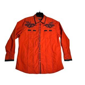 Lamasini‎ Western Embroidered L/S Breathable Orange Shirt Mens XL